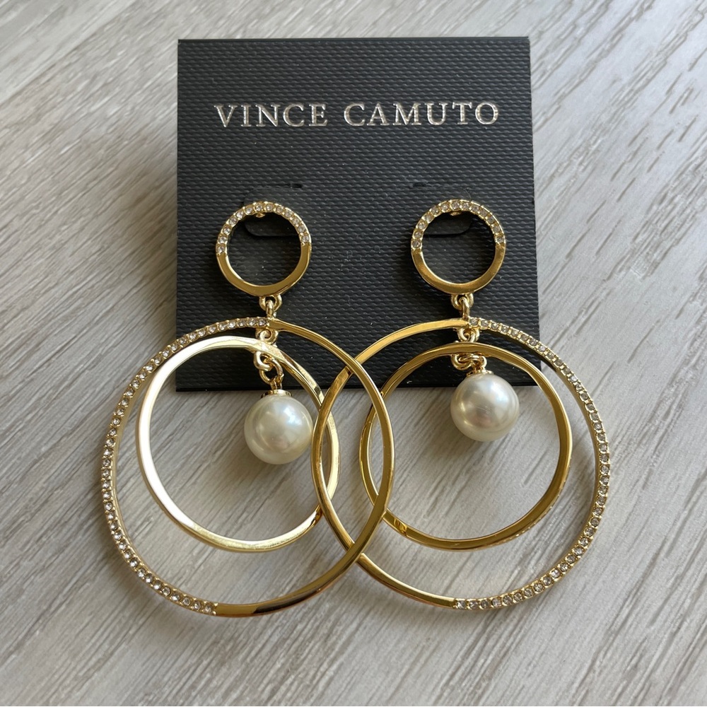 NWT Vince Camuto Orbital Gold Pearl Earrings